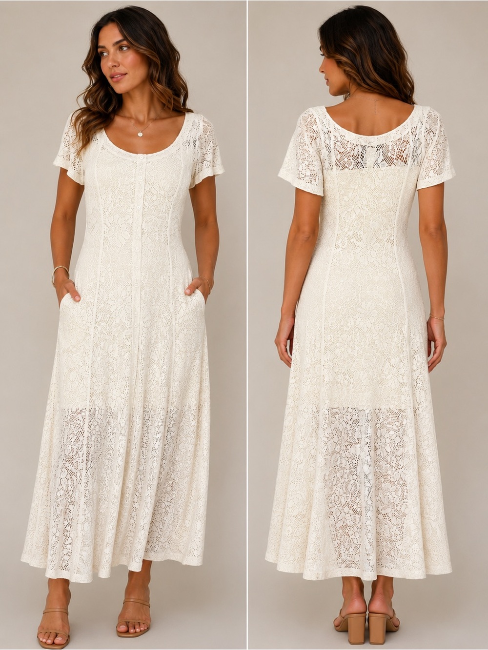 Marian & Maral Cream Lace Maxi Dress Cottagecore Boho Midi/Maxi Size S